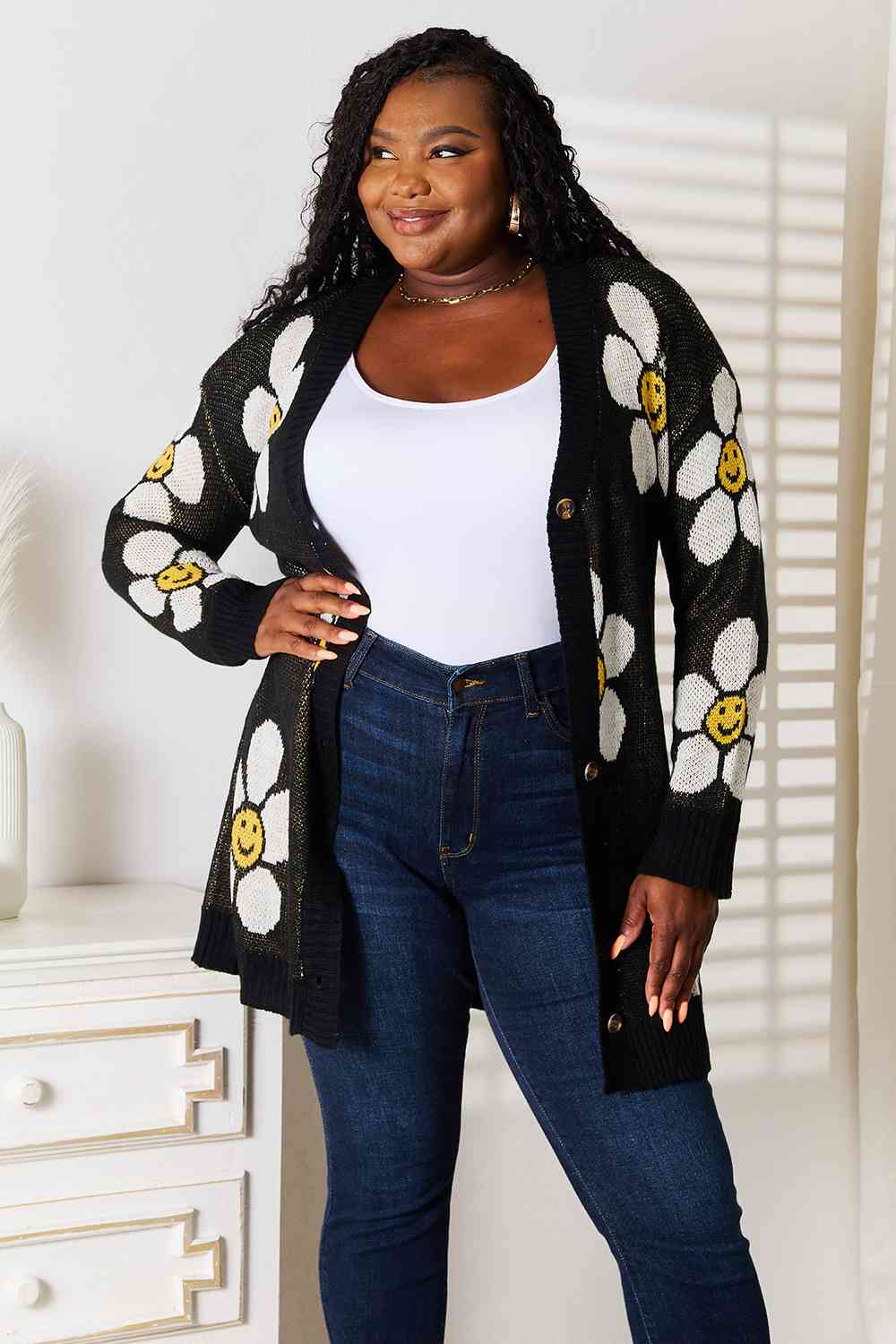 Double Take Floral Button Down Longline Cardigan  DAME BOHEME