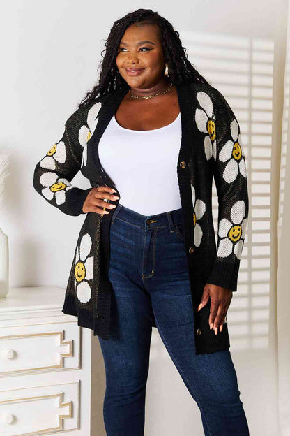 Double Take Floral Button Down Longline Cardigan  DAME BOHEME