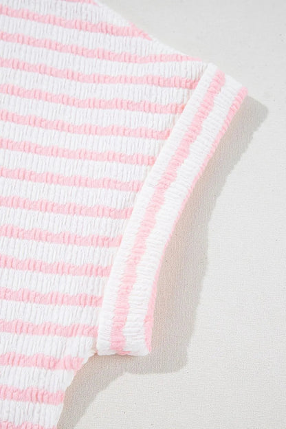 Stripe Knitted Short Sleeve Top and Drawstring Shorts Set  DAME BOHEME