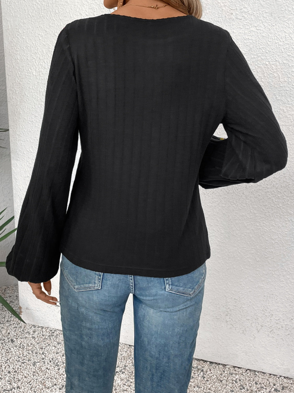 Embroidered Round Neck Long Bell Sleeve Top