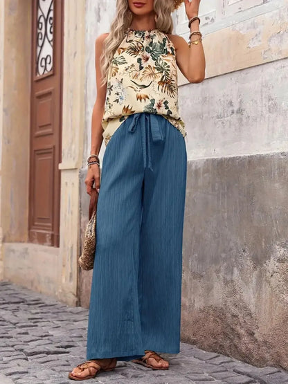 Printed Tank Top and Wide Leg Pants Set  DAME BOHEME