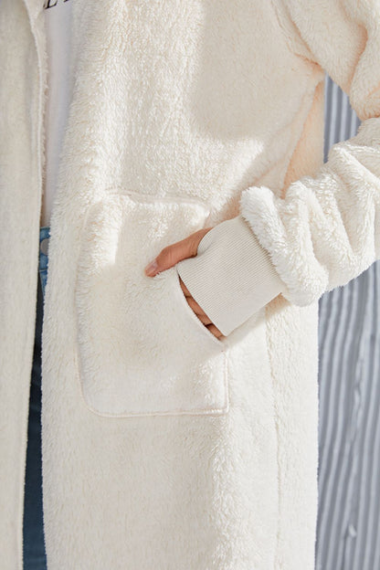 Double Take Full Size Hooded Teddy Bear Jacket with Thumbholes  DAME BOHEME