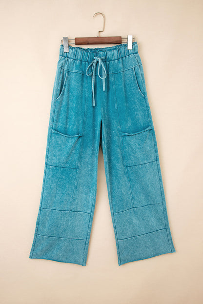 Mineral Wash Knot High Waist Raw Hem Pants  DAME BOHEME