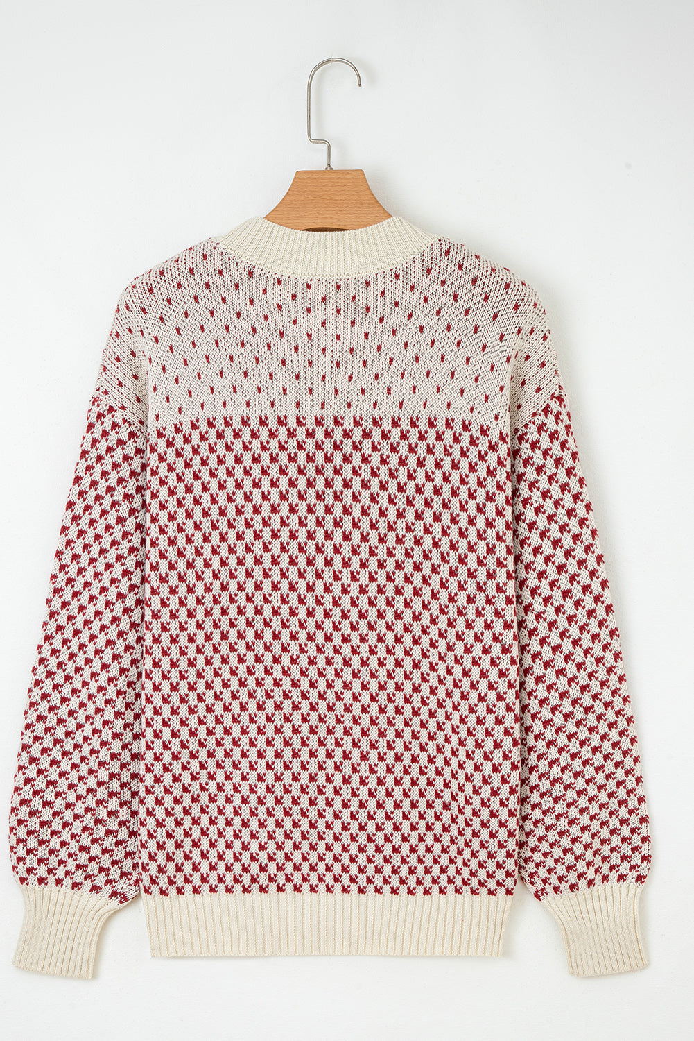 Red Contrast Color Pattern Lantern Sleeve Sweater  DAME BOHEME