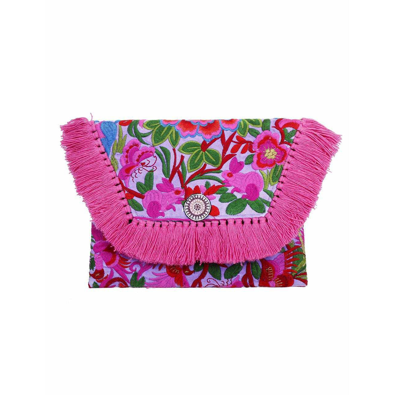 Embroidered Multi Tassel Envelope Clutch Bag - Thailand  DAME BOHEME