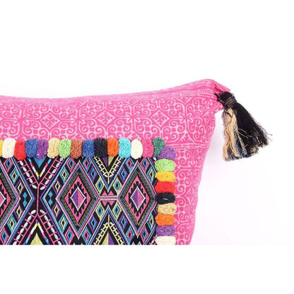 Batik Printed Embroidery Fabric Geometric Cushion - Thailand  DAME BOHEME