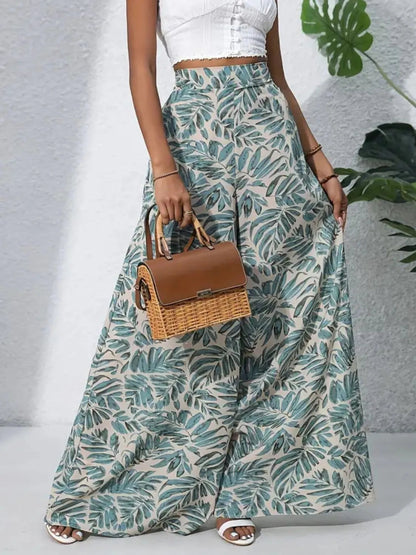 Tropical Print High Waist Wide Leg Pants Trendsi