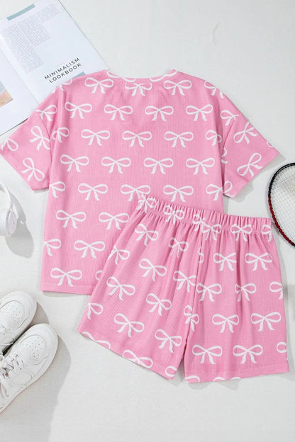 Bowknot Printed Notched T-Shirt and Shorts Set  DAME BOHEME