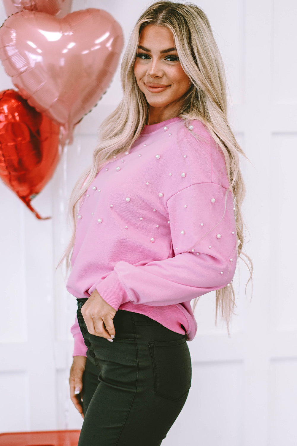 Lilah Pearl Detail Ribbed Crew Neck Sweatshirt  DAME BOHEME