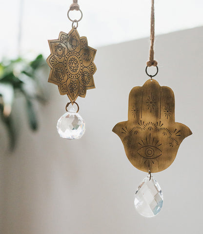 Surya Hamsa Engraved Brass Suncatcher  DAME BOHEME