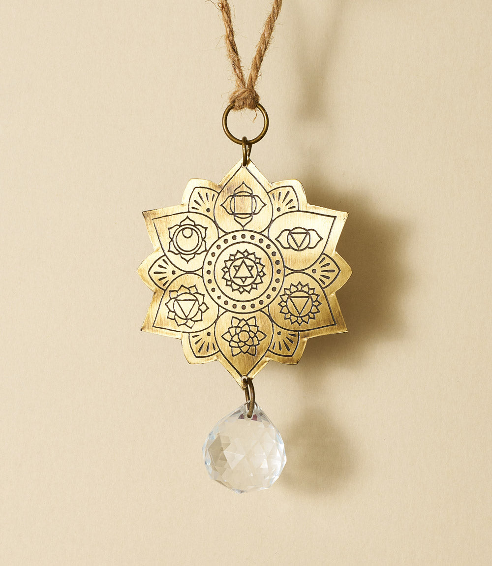 Surya Lotus Engraved Brass Suncatcher  DAME BOHEME