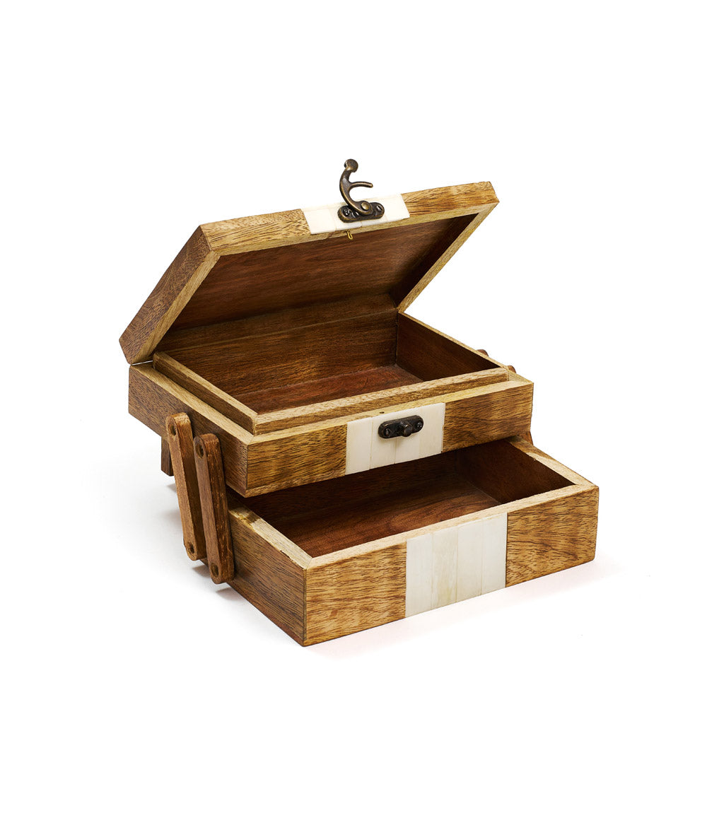 Indukala Crescent Moon Tiered Jewelry Box - Bone, Wood, Brass  DAME BOHEME