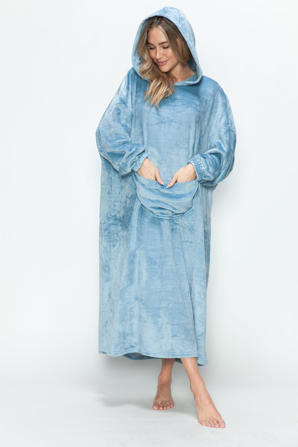 Full Size Pocketed Hooded Midi Lounge Dress Trendsi