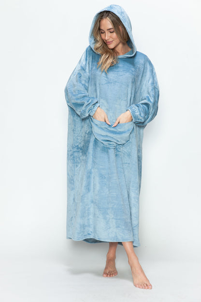 Full Size Pocketed Hooded Midi Lounge Dress Trendsi