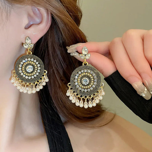 Rhinestone Alloy Bead Dangle Earrings Trendsi