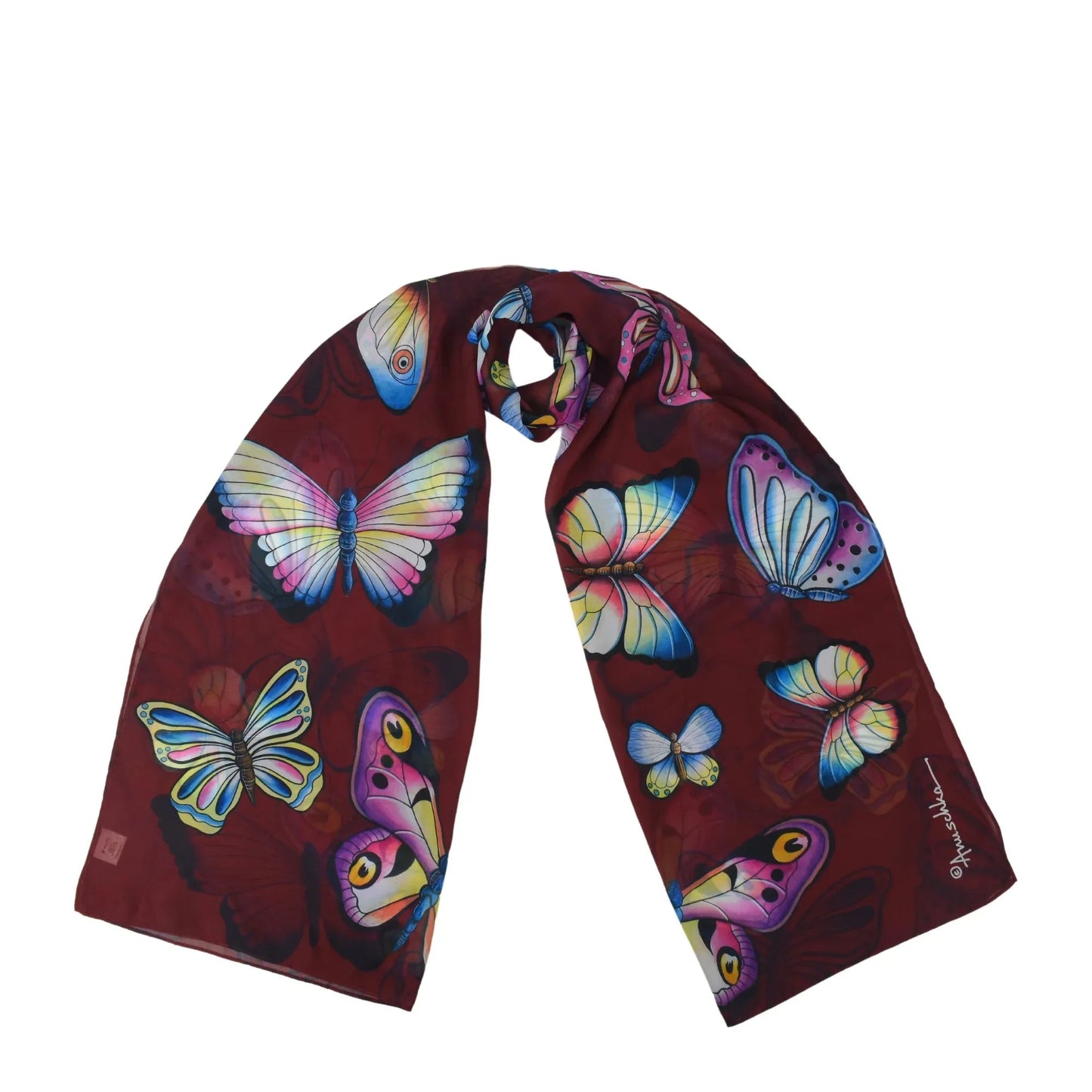 Fabulous Flutter Ruby Butterfly Printed Chiffon Scarf - 3300