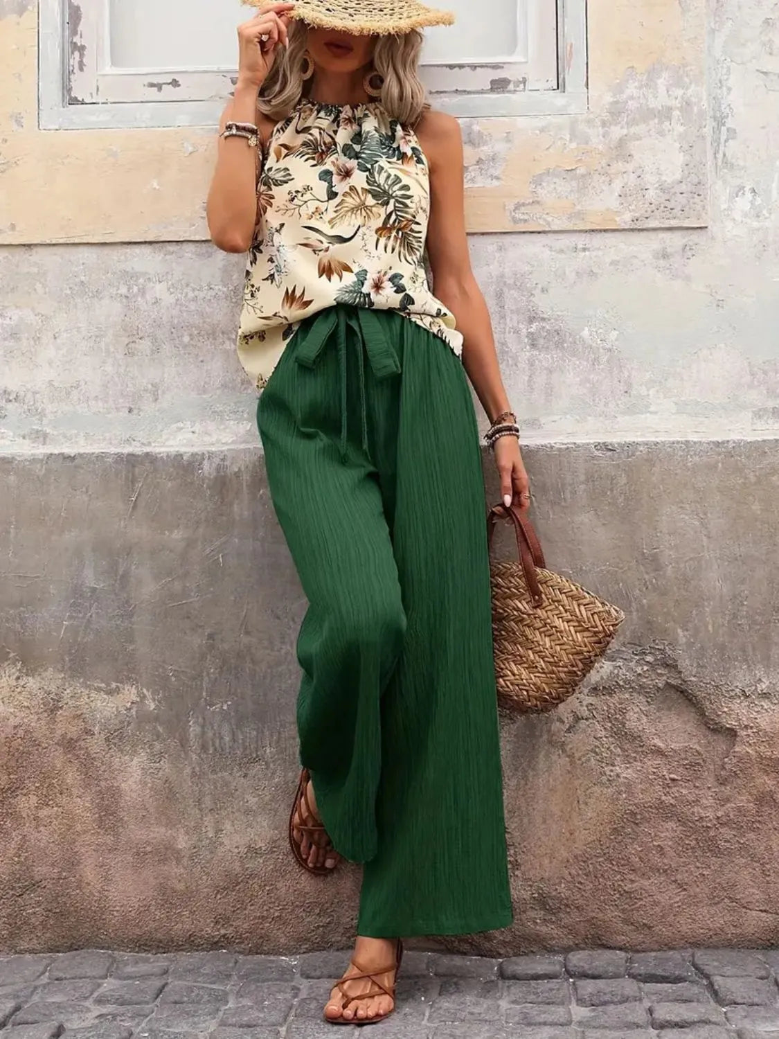 Printed Tank Top and Wide Leg Pants Set  DAME BOHEME