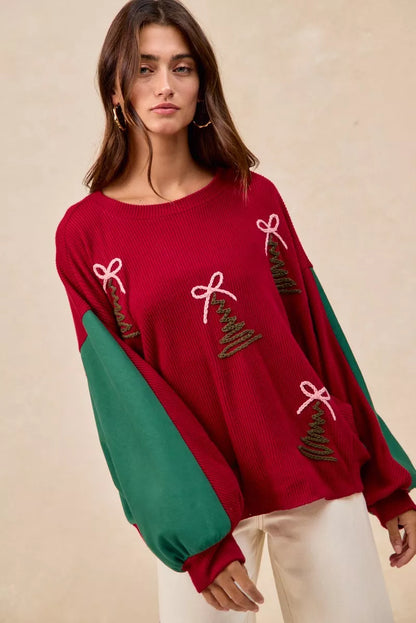 BiBi Christmas Theme Tree Embroidered Sweater  DAME BOHEME