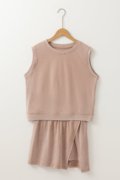 Aria 2 Pieces Mineral Wash Cotton Tank Top Lined Split Skirt Set  DAME BOHEME