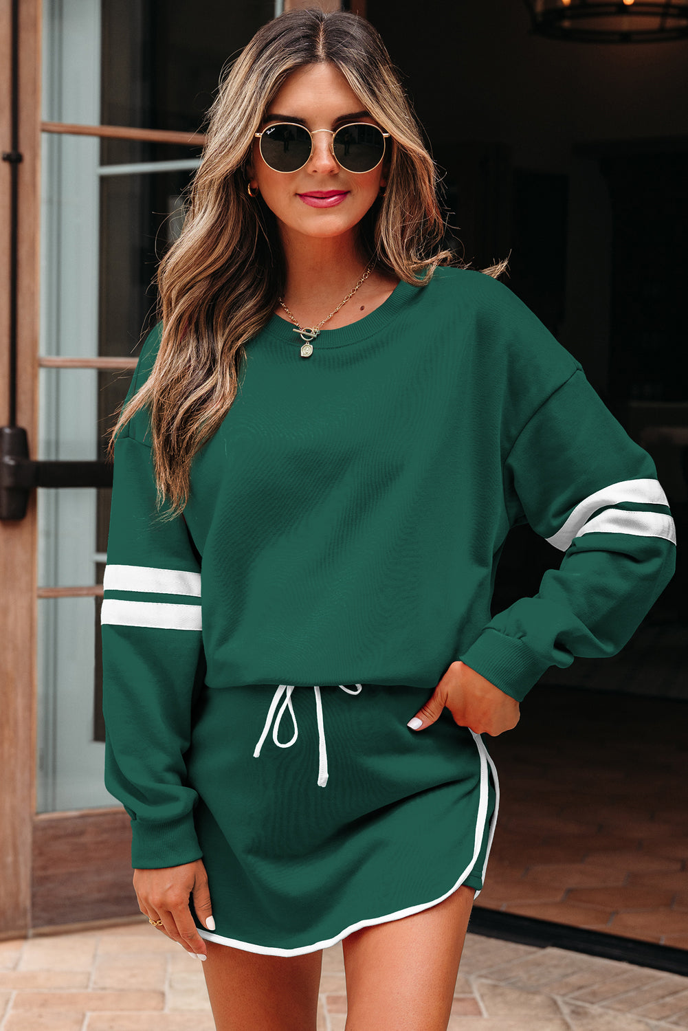 Sophia Varsity Sportwear Casual 2 Piece Skirt Outfit Set  DAME BOHEME