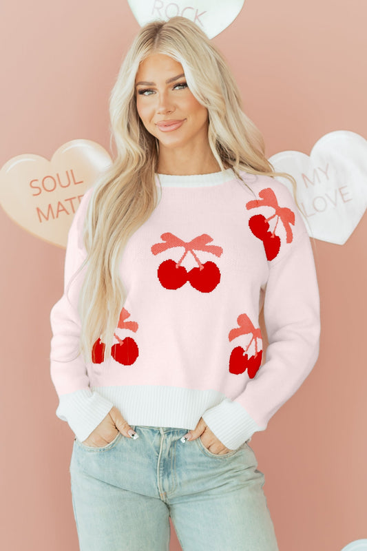 Nevaeh Cherry Pattern Drop Shoulder Sweater  DAME BOHEME