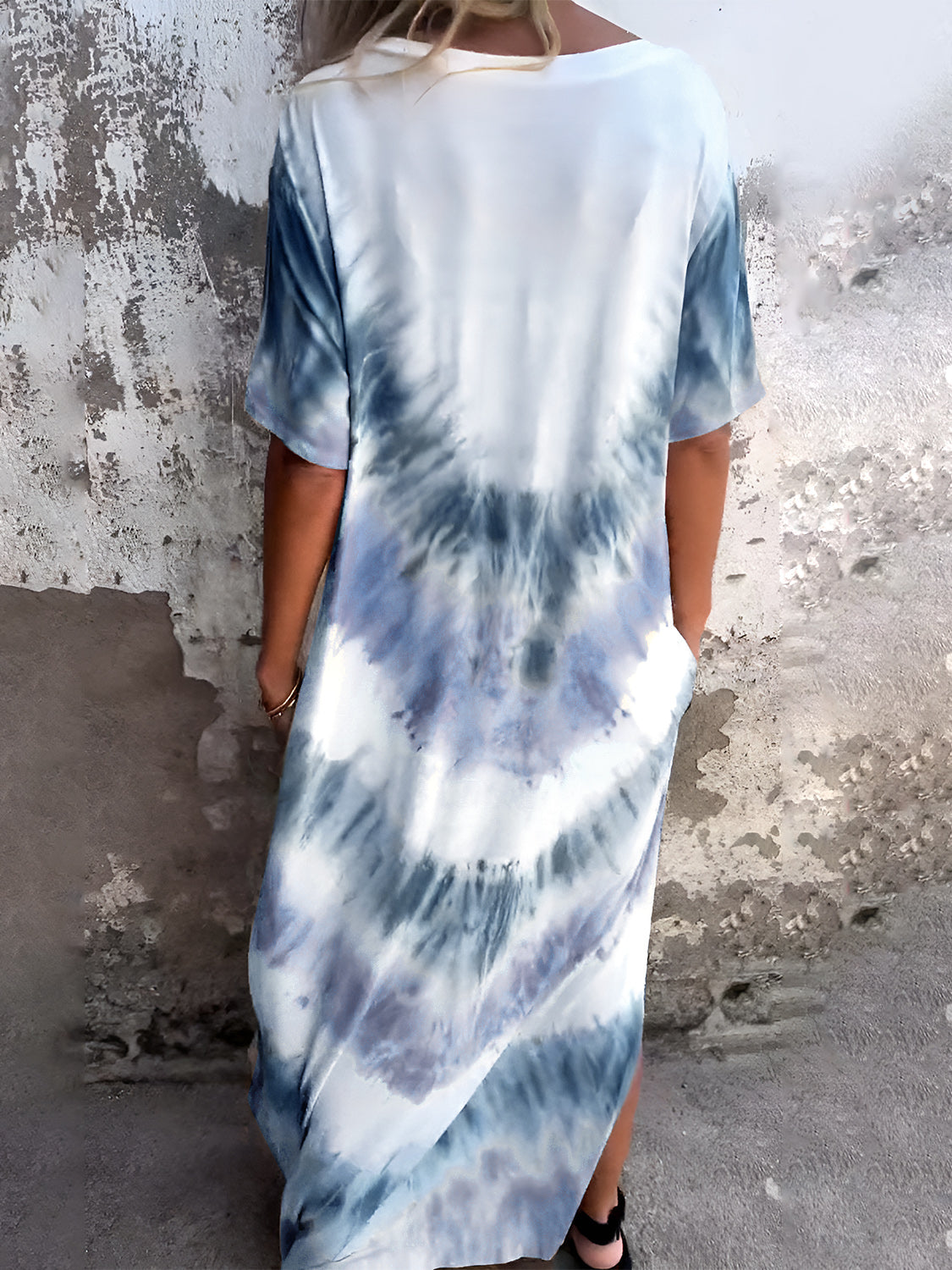Full Size Pocketed Tie-Dye Short Sleeve Maxi Dress Trendsi