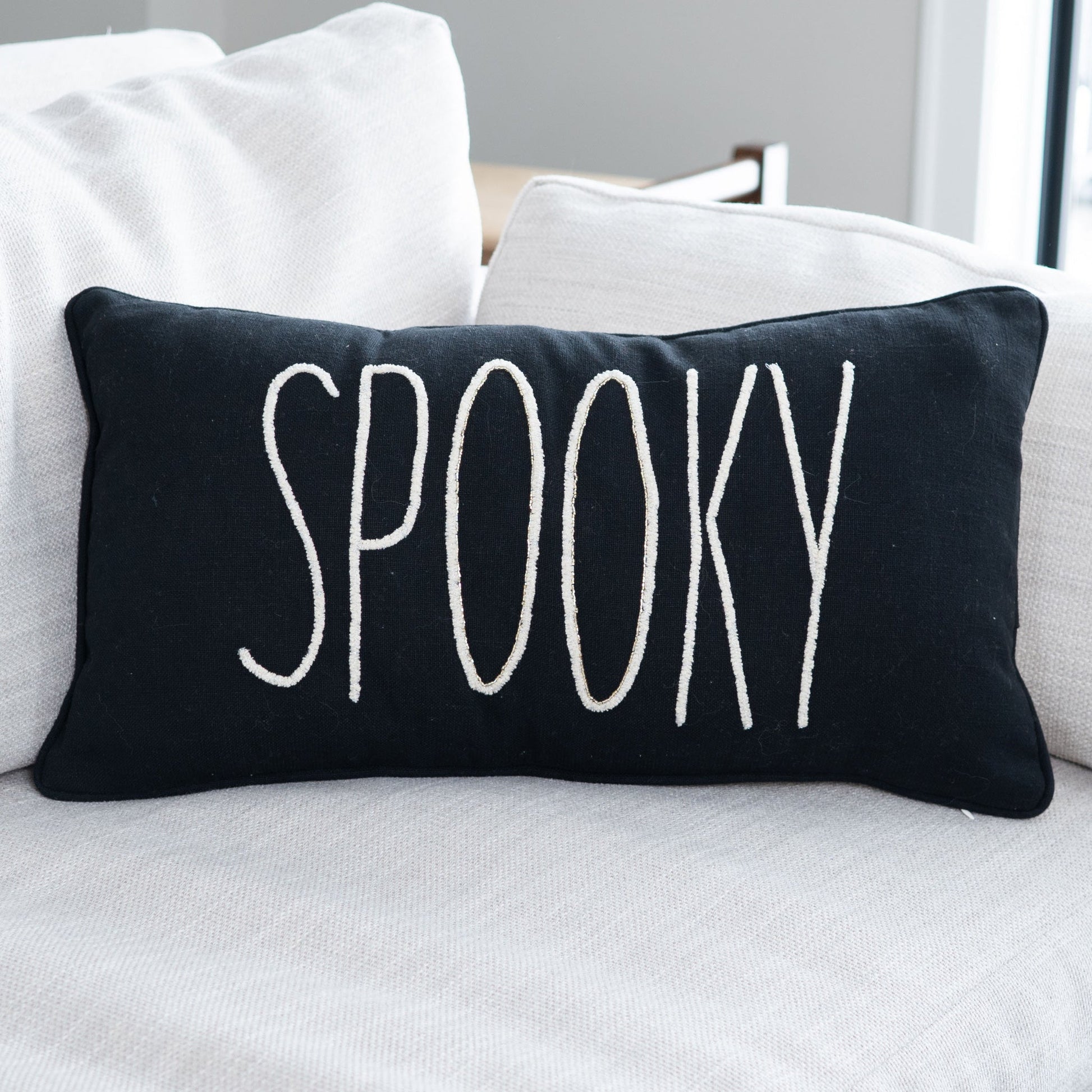 Halloween 12x22" Spooky Beaded Reversible Lumbar Pillow  DAME BOHEME