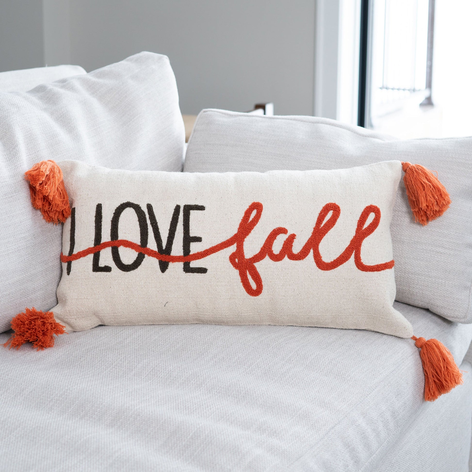 Halloween 12x22" I Love Fall Embroidered Lumbar Pillow  DAME BOHEME