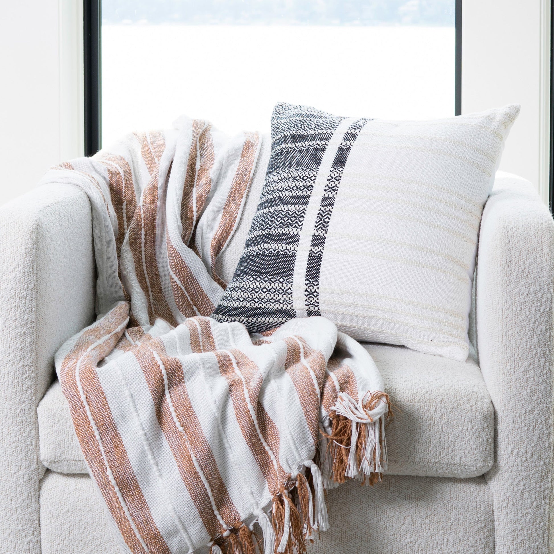 Genevieve 18X18" Handwoven Striped In/Outdoor Throw Pillow  DAME BOHEME