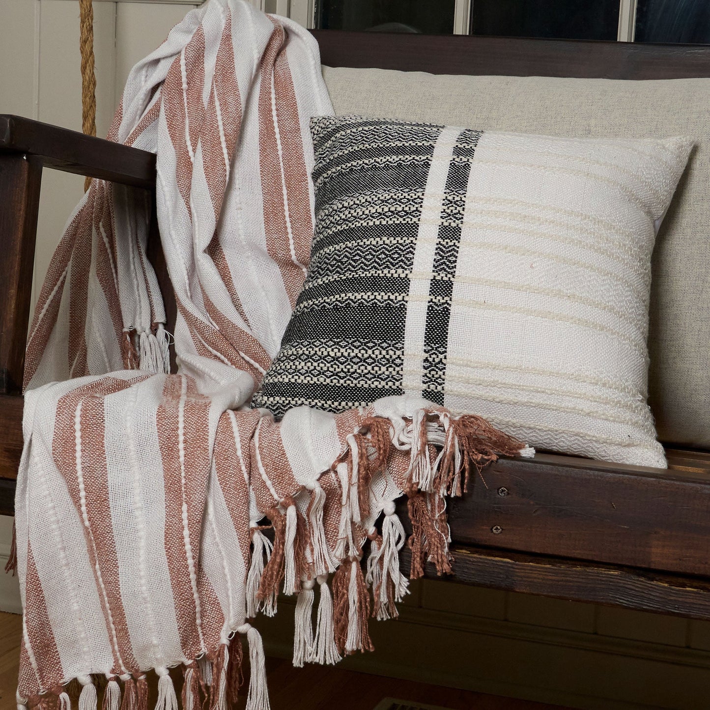 Genevieve 18X18" Handwoven Striped In/Outdoor Throw Pillow  DAME BOHEME