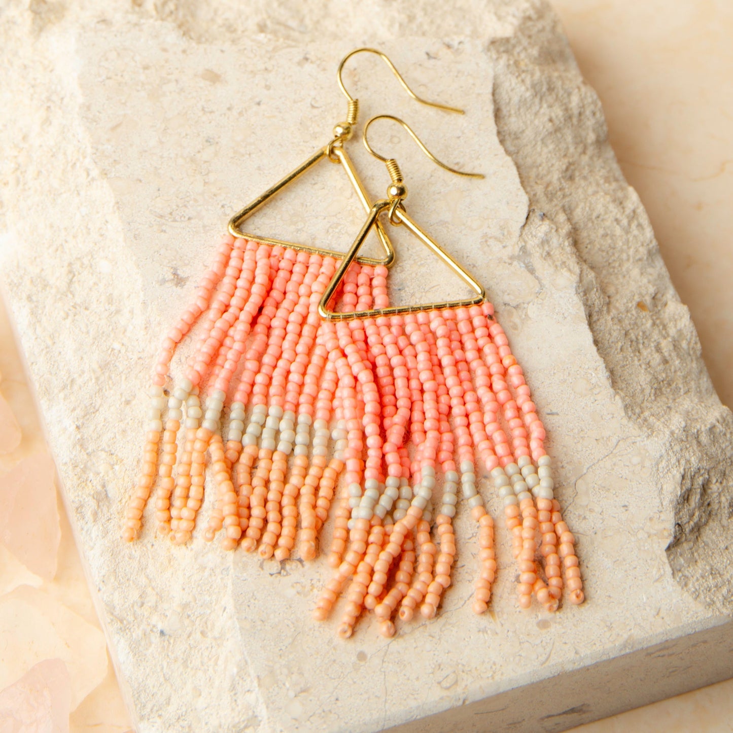 Irie Seed Bead Triangle Chandelier Earrings  DAME BOHEME