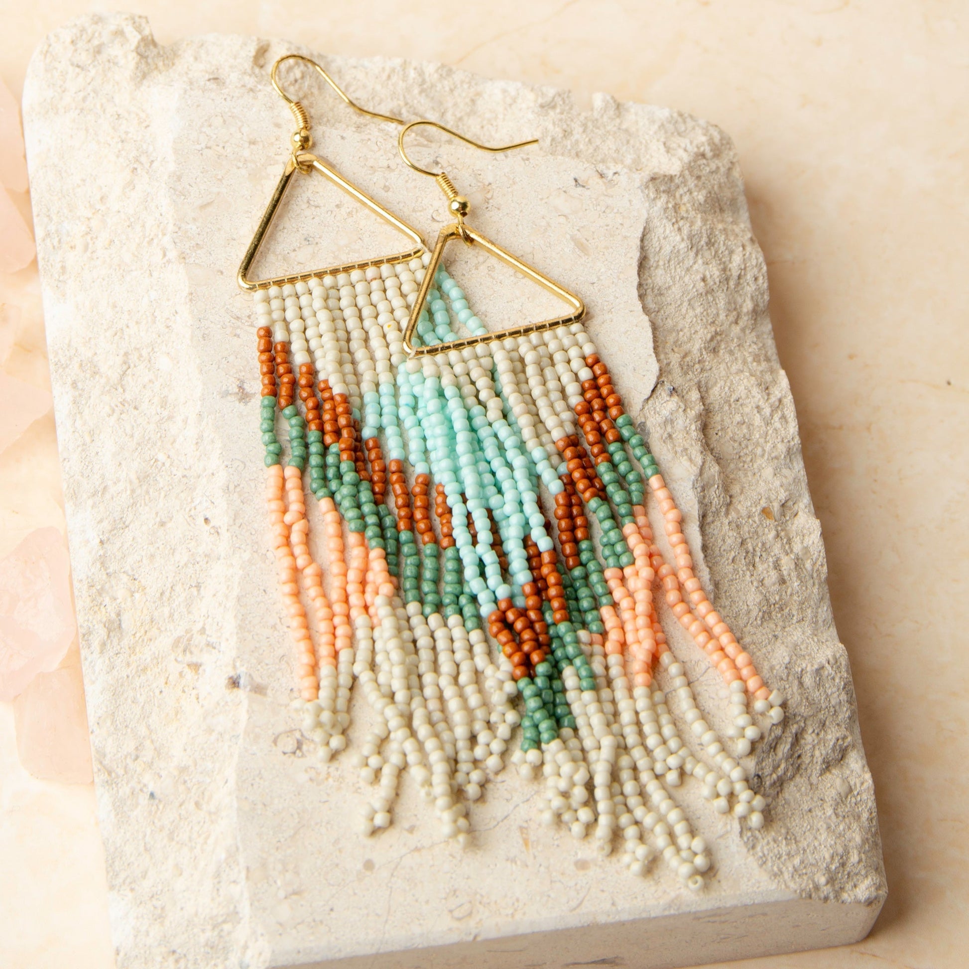 Irie Seed Bead Triangle Chandelier Earrings  DAME BOHEME
