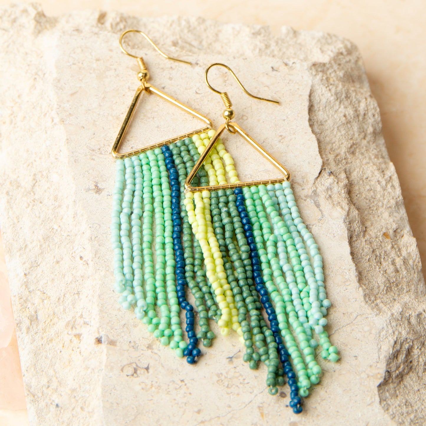Irie Seed Bead Triangle Chandelier Earrings  DAME BOHEME