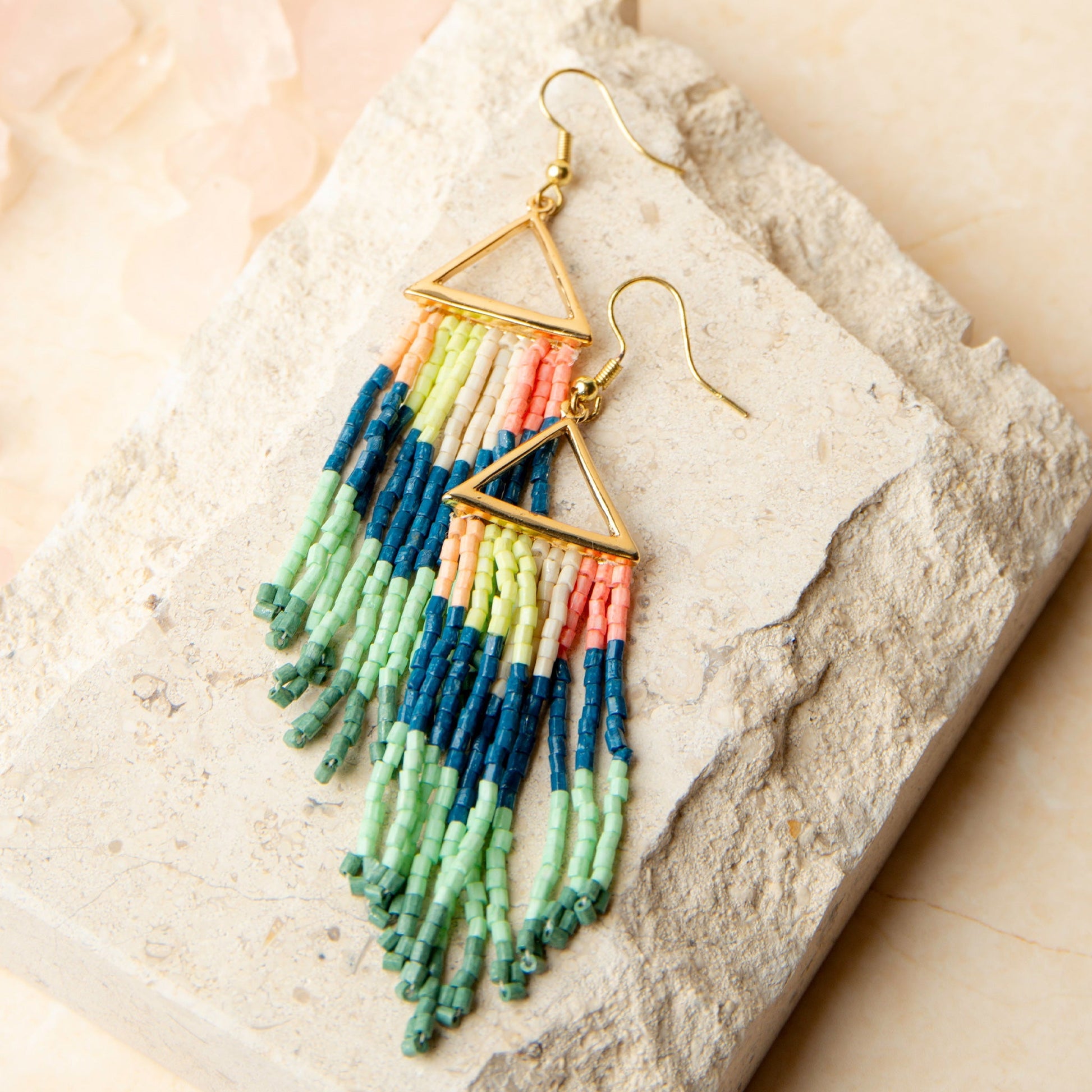 Irie Seed Bead Triangle Chandelier Earrings  DAME BOHEME