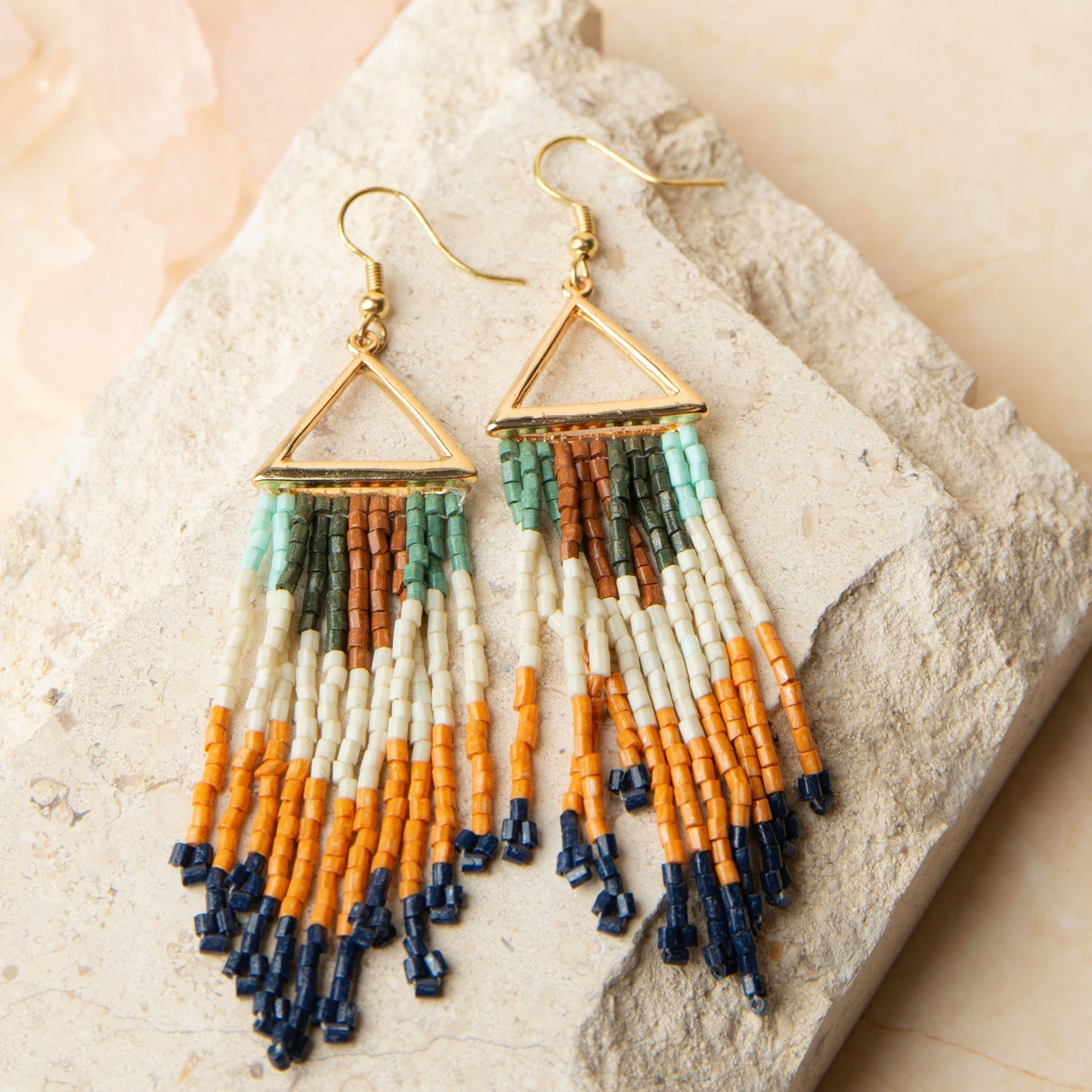 Irie Seed Bead Triangle Chandelier Earrings  DAME BOHEME