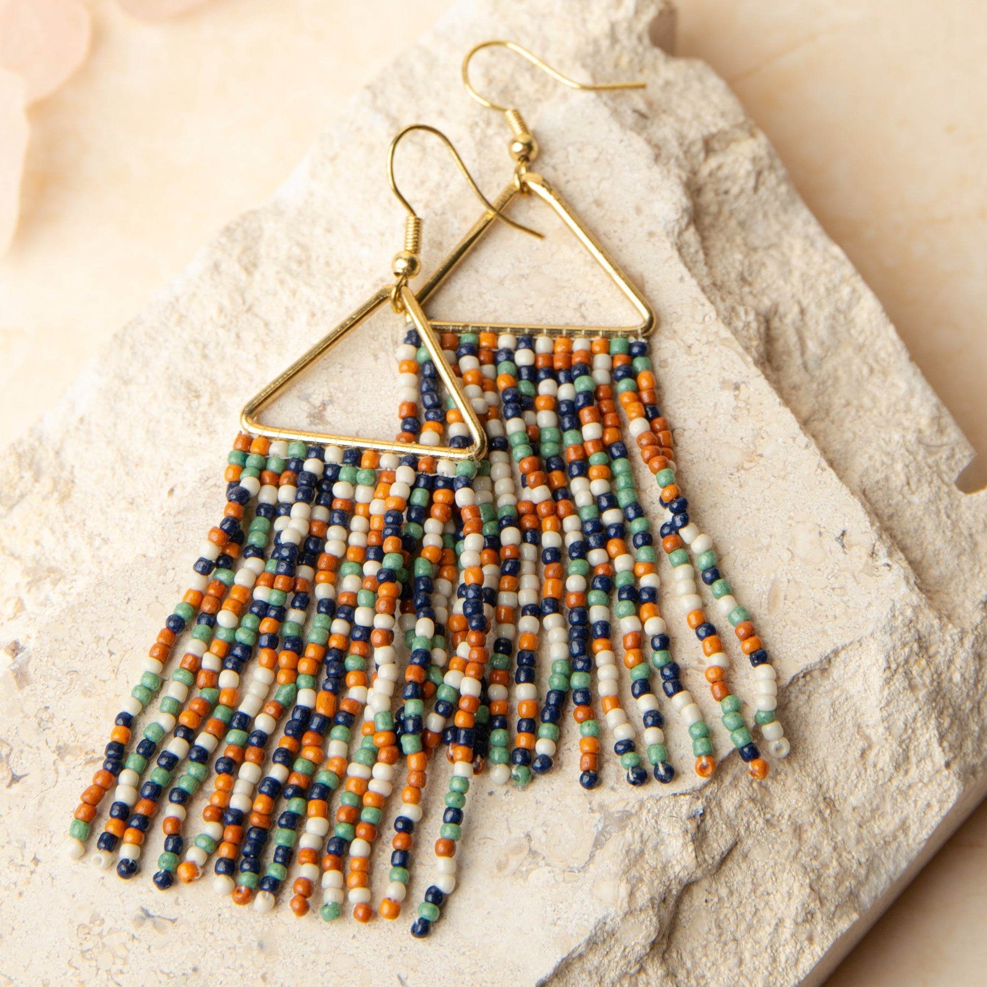 Irie Seed Bead Triangle Chandelier Earrings  DAME BOHEME