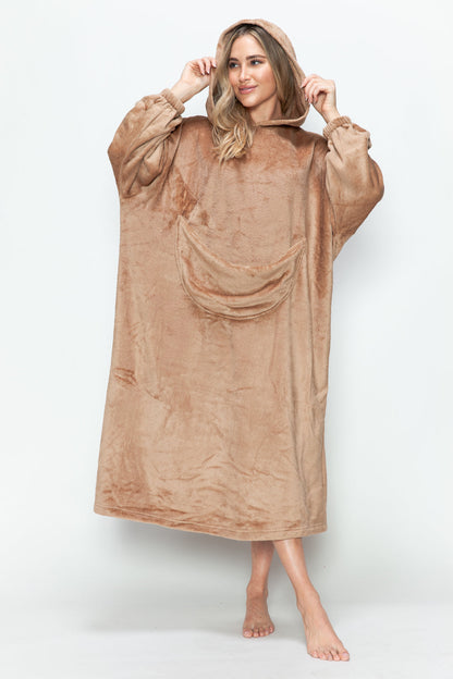 Full Size Pocketed Hooded Midi Lounge Dress Trendsi