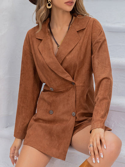 Lapel Collar Long Sleeve Casual One-Piece Romper Trendsi