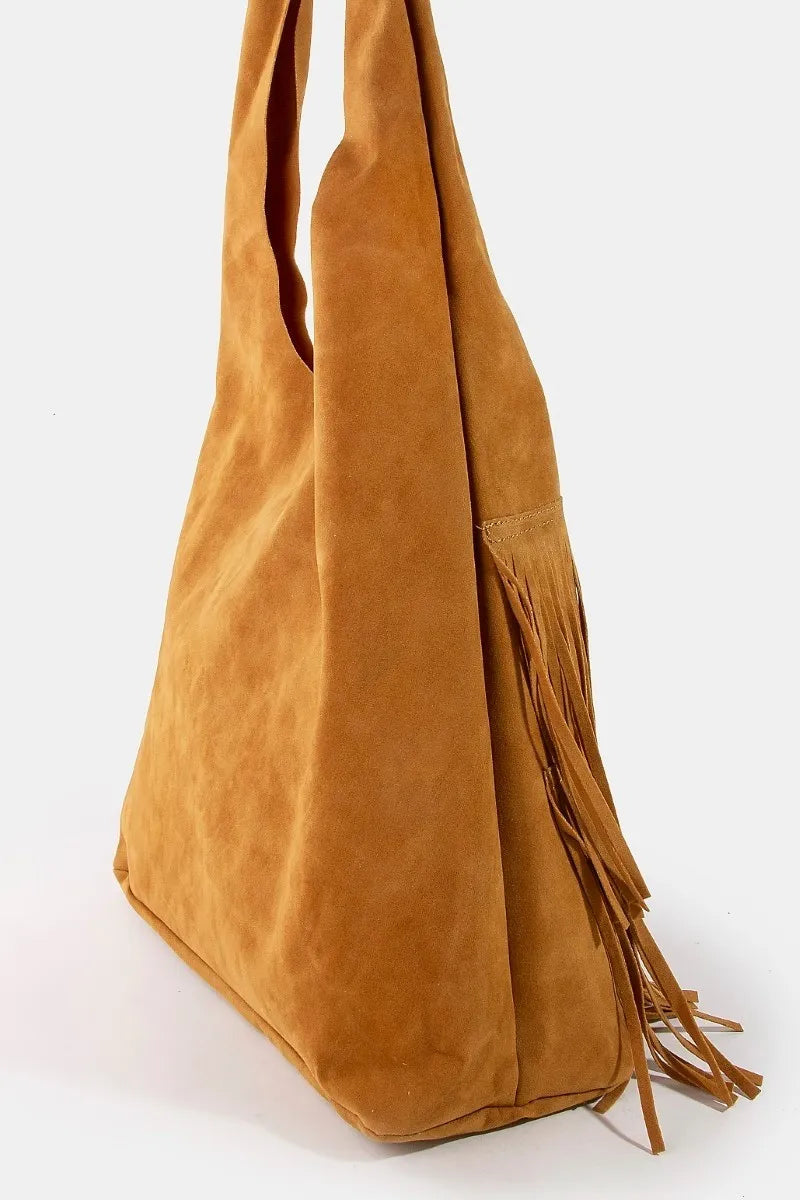 Fame Layered Fringe Detail Suede Hobo Bag  DAME BOHEME