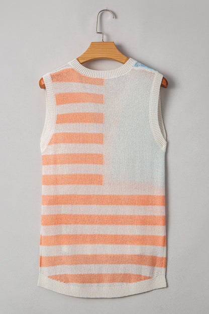 Flag Notched Neckline Loose Sweater Vest  DAME BOHEME