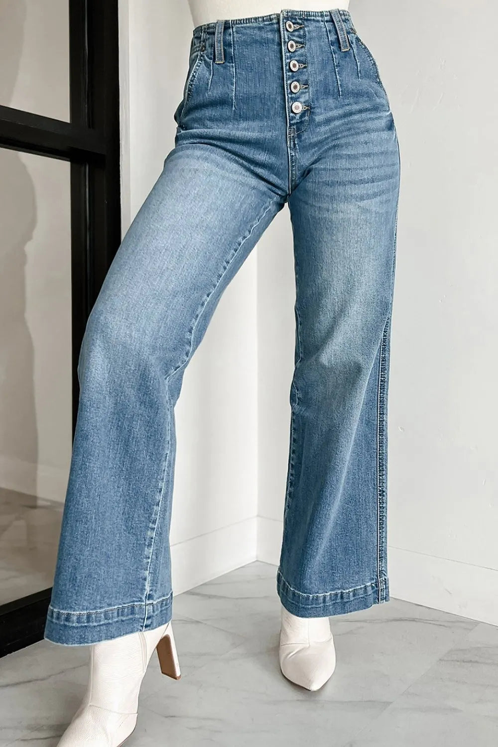 Button Fly High Waist Flared Jeans Simply Love