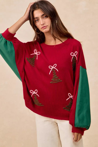 BiBi Christmas Theme Tree Embroidered Sweater  DAME BOHEME