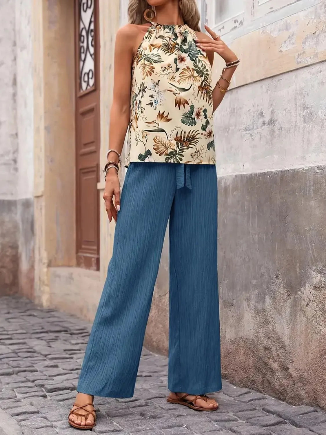 Printed Tank Top and Wide Leg Pants Set  DAME BOHEME