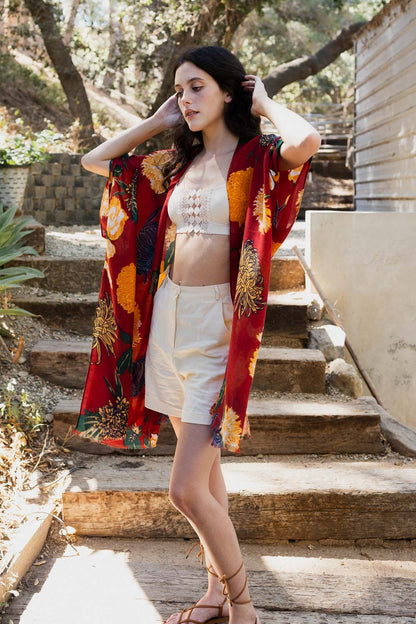 Floral Motif Combo Kimono Leto Accessories