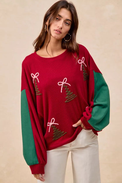 BiBi Christmas Theme Tree Embroidered Sweater  DAME BOHEME