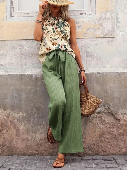 Printed Tank Top and Wide Leg Pants Set  DAME BOHEME