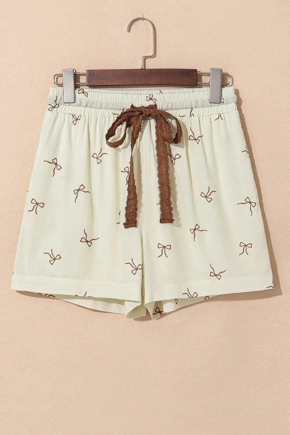 Bow Print Lace Drawstring Casual Shorts Simply Love