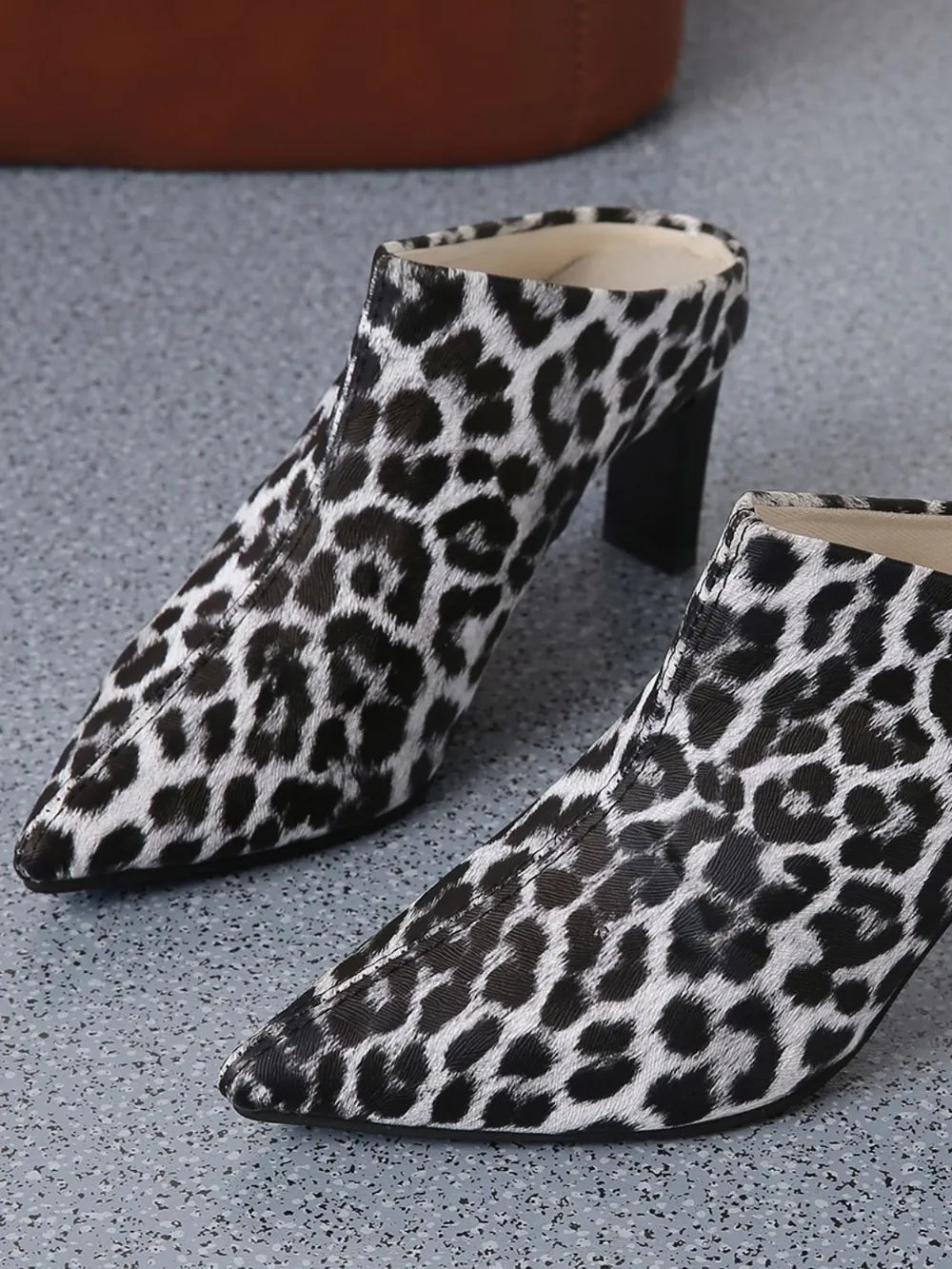 PU Leather Leopard Point Toe Pumps Trendsi