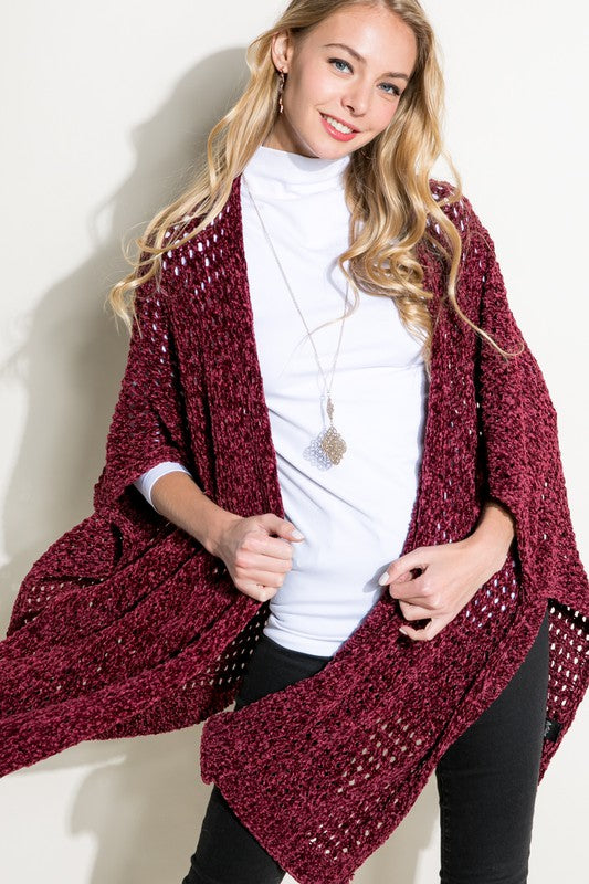 Solid Crochet Knitted Hollow Cardigan Cape Poncho