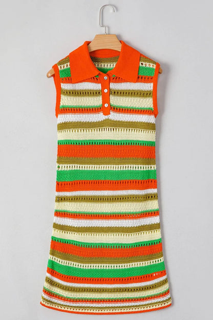 Openwork Stripe Sleeveless Sweater Dress  DAME BOHEME